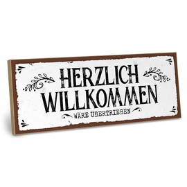 ARTFAVES® Wooden Sign with Saying "Herzlich Welcome" Shabby Chic Vintage Sign Decorative Gift for Family Home Size: 28 x 10 cm