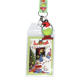 Dr. Seuss Grinch Merry Grinchmas Breakaway ID Badge Holder Lanyard w/ 2" Logo Rubber Pendant