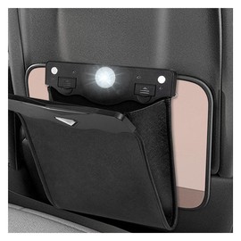 KITUREK Car Trash Can, Waterproof PU Leather Car Trash, with LED Light and Magnet Closure Design, Multipurpose Hanging Garbage Can, Reusable Rubbish Container for Back Seat (Black)