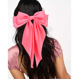 Velscrun 3Pcs Hair Bows for Women Pink Hair Bow Red Hair Bow Rose Red Big Hair Bows Clips for Girls Silky Satin Large Hair Ribbons Oversized Long Tail Hair Bows Hair Barrettes Hair Accessories Gifts
