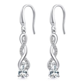 Infinity Dangle Earrings Silver Infinity Drop Earrings for Women Whtie CZ Diamond Earrings Dangle Drop Earrings Sterling Silver Infinity Drop Earrings for Women Blue Diamond Dangling Hook Earrings