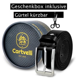 Cartvelli Men's Business Leather Belt with Gift Box Made in Germany – Genuine Leather Belt Suit 35 mm, caviar black