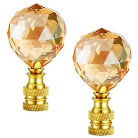Hyamass 2Pcs 2-1/3 inch Clear Champagne Crystal Lamp Finial Cap Knob lamp Screw Top Lamp Decoration for Lamp Shade Faceted with Polished Brass Base