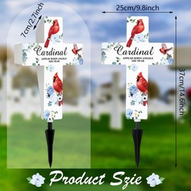 Yousoontic Cardinal Grave Solar Cross Lights Outdoor Memorial Garden Stake Cross Lights for Cemetery Grave Christmas Cardinal Garden Decor Solar Stake for Patio Memorial Decoration(Classic Style)