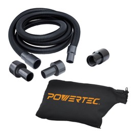 POWERTEC 70458 10 Ft. Dust Collection Hose Kit with 5 Fittings for Woodworking Power Tools and Wet/Dry Shop Vacuums, and Miter Saw Dust Collector Bag Fits Nominal 1-1/2" Dust Ports