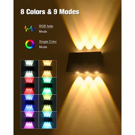 VOLISUN Solar Fence Lights 6 Pack, Color Glow LED Up and Down Wall Lamp, IP65 Waterproof Solar Lights Outdoor for Patio, Backyard, Railing, Deck, Fence and Wall（6 Lenses）