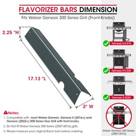 Unicook 66032 Flavorizer Bars for Weber Genesis II/LX 300 Series, E310, E315, E335 (2017 and Newer) Gas Grills, 17-Inch Porcelain Steel Flavor Bars for Weber 66795, Grill Replacement Parts 5 Pack