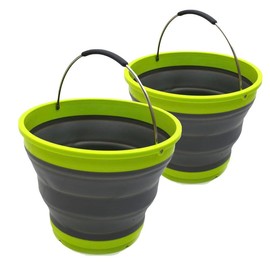 SAMMART 10L/2.6 Gallon Collapsible Plastic Bucket - Foldable Round Tub - Portable Fishing Water Pail - Space Saving Outdoor Waterpot, size 31cm dia - PackageQuantity: 2, Color: Dark Grey