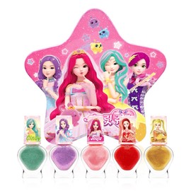 Little Bling Secret Juju Goddess of Stars Tin Case Children's Nail 5 Piece Set, 1 Piece, Cindy Mint + Stella Purple + Juju Pink + Spica Red + Jenny Gold / 리틀블링 시크릿쥬쥬 별의여신 틴케이스 어린이 네일 5종 세트, 1개, 신디민트 + 스텔라퍼플 + 쥬쥬핑크 + 스피카레드 + 제니골드