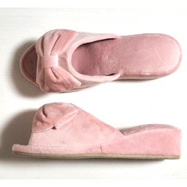 Basic Standard Heel Slippers, Women's, Indoor, Lightweight, Quiet, Stylish, 1.6 inches (4 cm), Beautiful Legs Style Velor, Ribbon, Pink (For School, Visiting Days, Exams, Professionals, Salons,