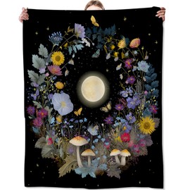 Zeleda - Manta de luna, regalos para amantes de las flores y la naturaleza, mantas de franela ligeras, corona floral con hongos y mariposas, decoración del hogar, para sofá, sala de estar, oficina, 60