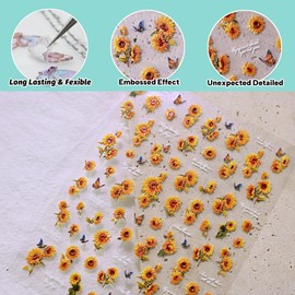 CESTSIREN Sunflower Nail Art Stickers, Embossed Floral Nail Decals, Self-Adhesive, Summer Spring Accessories for Women, Nail Decorations