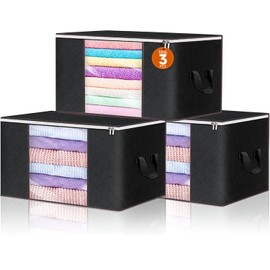 105L Bolsas Almacenamiento Para Ropa temporada, 3Pcs Cajas Organizadoras Para Closets, Gran Capacidad, Tela No Tejida De Tres Capas, Visible, Bolsas P