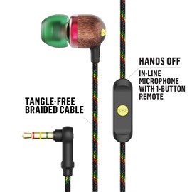 House of Marley Smile Jamaica In-Ear Headphones - Sustainably Crafted, Eco-Friendly, Noise Isolating Wired Earphones, 9.2mm Driver, Tangle-Free Cable, 1 Button Microphone Control - Rasta