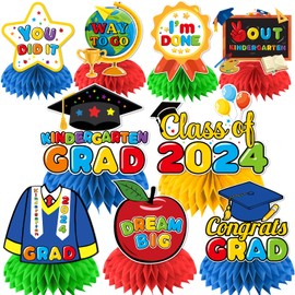 9Pcs Kindergarten Graduation Decorations Honecomb Centerpieces, 3D Kindergarten Graduation Party Decorations 2024 Honecomb Centerpieces, Class of 2024 Congrats Grad Kindergarten Graduation Centerpiece