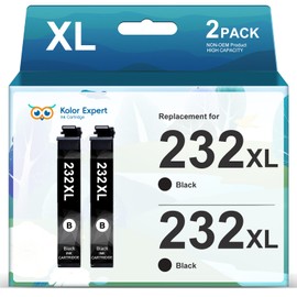 Kolor Expert 232XL Black Ink Cartridges Replacement for Epson 232XL Ink Cartridges Combo Pack 232 Black Work with Epson XP-4200 XP-4205 WF-2930 WF-2950 Printer (2 Black)