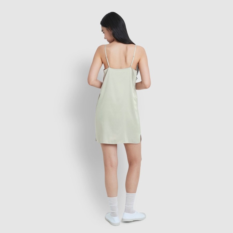 JAJU [JAJU] Women's Satin Stretch Slip Dress_Khaki Gray