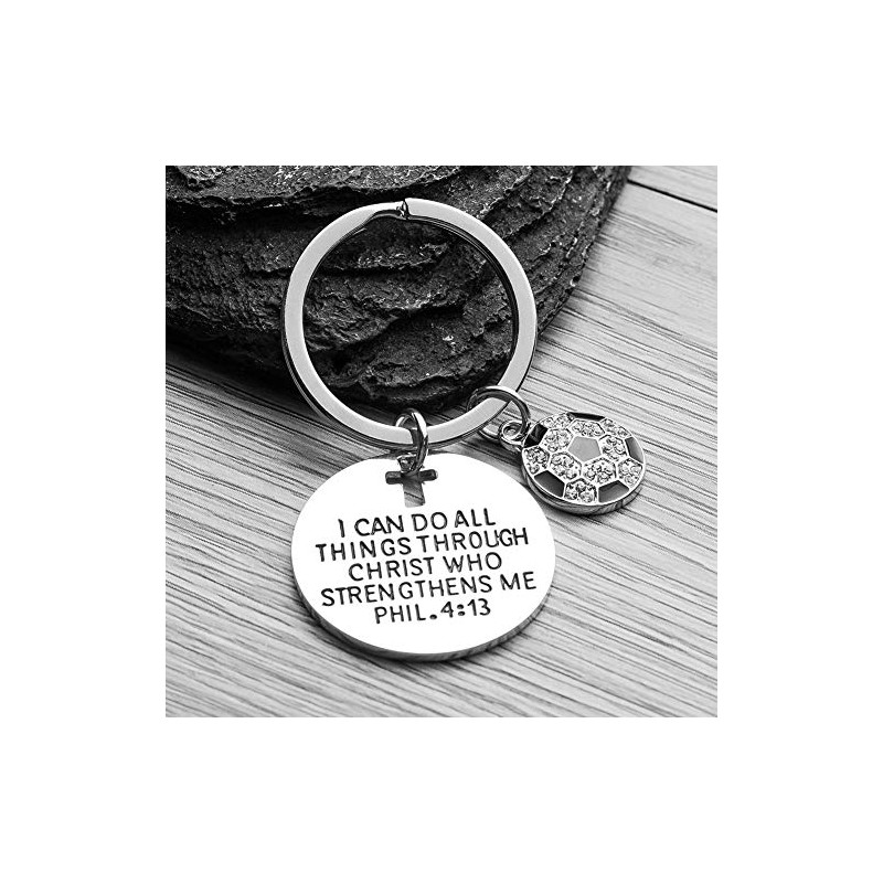 Christian Soccer Keychain with Philippians 4:13 Verse