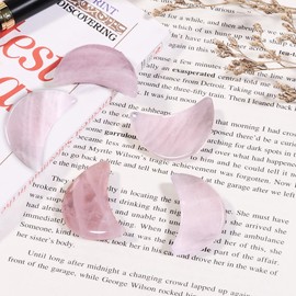 Cheungshing 5 Pcs Cresent Moon Reiki Crystal Polished Palm Worry Stone for Chakra Balance, DIY Jewelry Making, Meditation, Rose Quartz
