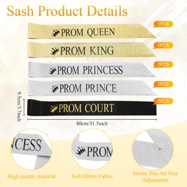 Lyrow 12 Pcs Prom King Prom Queen Sashes Prom Prince Prom Princess Sashes Prom Court Glitter Graduation Sashes for School Dance Cosplay Graduation Accessories