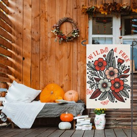 Fapulee Thanksgiving Garden Flags 12x18 inch Double Sided for Outside,Small Retro WILD FREE WITH Flowers Decorations for Seasonal Fall Autumn Yard
