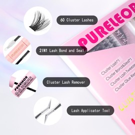 Lash Clusters DIY Eyelash Extension Kit with Bond Seal Tweezers Individual Lashes Remover Kit Soft False Lashes for Personal Use at Home 10-16mm