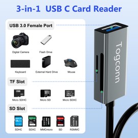 SD Card Reader 3 in 1, SD/TF Card Reader and USB A Female Port, Micro SD Memory Card Adapter, OTG, Camera Reader Multi Port for SD/Micro SD/Micro SDHC/SDXC/RS-MMC/MMC, USB C Flash Drive, Hard Drive