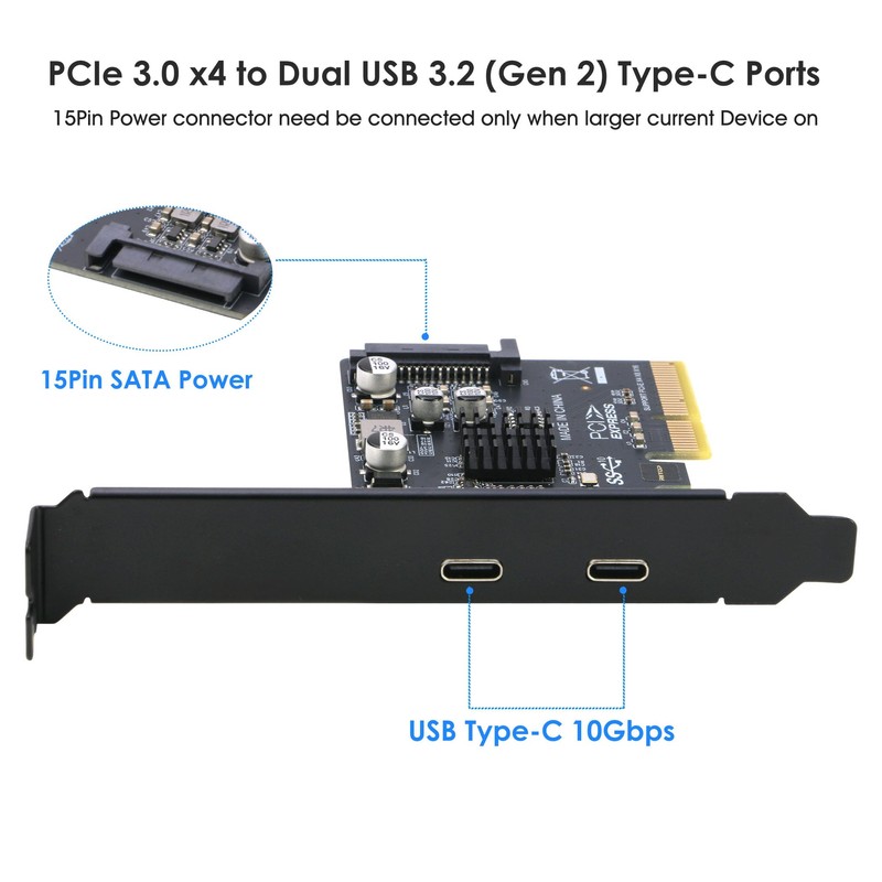 RIITOP PCIe USB C Card, PCIe 3.0 x4 to 2X