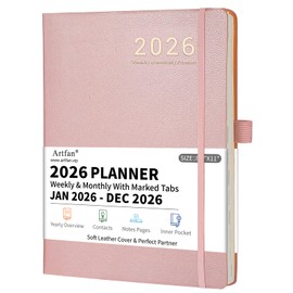 2026 Planner - JAN 2026 - DEC 2026, Planners 2026, Planner Weekly and Monthly, Leather Cover Calendar Planers with Thick Paper, Back Pocket with Notes Pages, Pink (8.5" x 11")