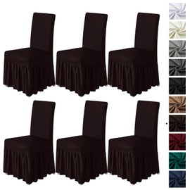 molasofa Chair Covers for Dining Room Set of 6 Stretch Chair Slipcovers with Skirt for Kitchen Seat Protectors Wedding Banquet Decor Kids Pets Spandex Fabric Washable (6pcs, Chocolate)