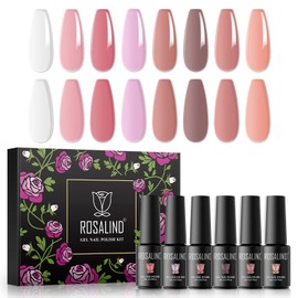 ROSALIND Semi-Permanent Nail Polish, 8 Colors White Nude Pink Glitter, 5ml Gel Nail Polish Soak Off UV Lamp, Nail Art Varnishes Gel Nail Polish Set 8pcs
