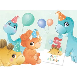 Friendly Fox Birthday Card for Children 5th Birthday, 1 x DIN A5 Dino Greeting Card for Children's Birthday, Happy Birthday Card with Envelope