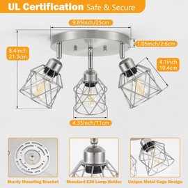 Baocuz 3-Light Brushed Nickel Semi Flush Mount Ceiling Light, Adjustable Kitchen Light Fixtures Ceiling Mount E26 Base Multi-Directional Silver Ceiling Spot Lights for Hallway Farmhouse Foyer