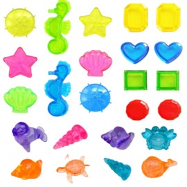 ZHRUOYAO Summer Pool Diving Swimming Toys for Kids,24 PCS Colorful Diamond,Fun Swim Games Sinking Set, Underwater Dive Toys Torpedo Shark Rings Sea Animals for Boys Girls Toddlers