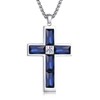 BAMIKI Cross Necklace for Men, Created Sapphire Blue Cross Pendant