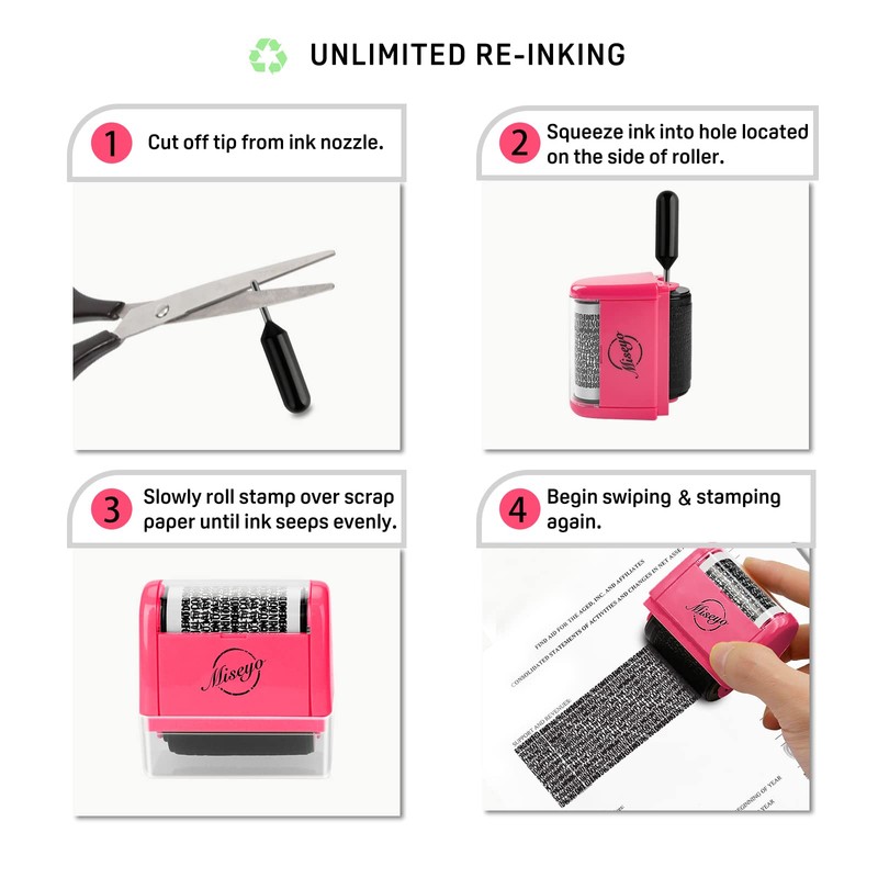 Miseyo Wide Identity Theft Protection Roller Stamp Set - Peach