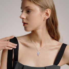 VONALA Mermaid Necklace 925 Sterling Silver Heart Pendant Purple Little Mermaid Necklace Ocean Beach Jewellery Gift for Women