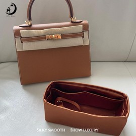 JLYZ Moon Kelly 25 Bag Insert with Zipper, Purse Organizer Insert Compatible with Hermes Kelly Bag, Lightweight and Silky Smooth, Bag Insert for Kelly 25 (Gold, KL25 with Zipper)