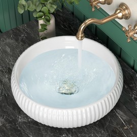 kesink Bathroom Vessel Sink above Counter, Bowl Sinks for Bathroom, Countertop White Bathroom Sink 16.4" for Cabinet Lavatory Vanity Porcelain Ceramic, CBS131