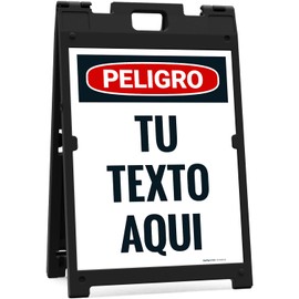 Sigo Signs, Custom Danger Folding Floor Spanish Sign, Sandwich Board/A Frame Sign Kit With Two Panel Sign, 18x24 Inches, With A Frame Stand, Made in USA