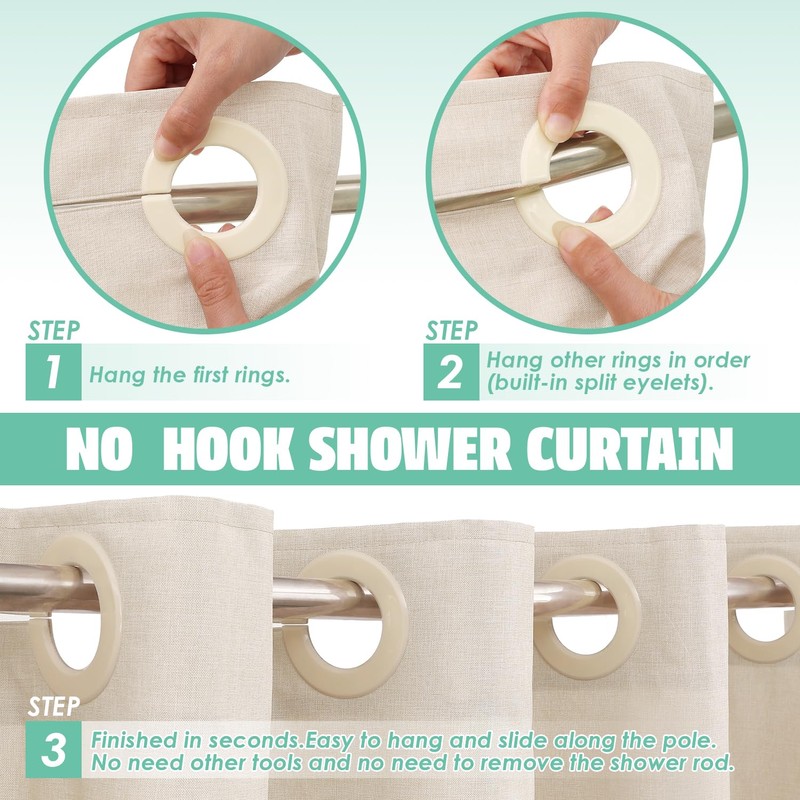 Eazzier Bath No Hook Linen Shower Curtain with Snap in