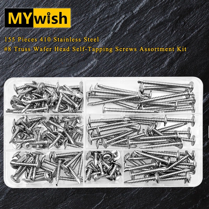 Mywish 155 Pieces #8x1/2, 5/8", 3/4", 1", 1-1/4", 1-1/2", 2"