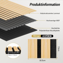 TONOR Acoustic Panels Wood Colour Sample Pack of 4 10.5 x 7.5 x 2.1 cm Wooden Panels Wall, Decorative Wall Panels Wood Look for Sound Insulation Sound Insulation 4 Colours