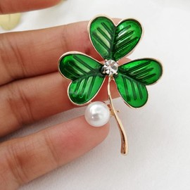 Holibanna Irish Shamrock Clover Leaf Brooch Rhinestone Crystal Brooch Clover Brooch Pin St. Patricks Day Accessory