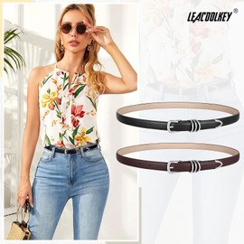 2 Pack Women Skinny Leather Belts Fashion Thin Waist Belt for Jeans Dresses Pants