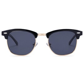 Pro Acme Polarized Classic Semi Rimless Sunglasses for Men Women, Metal Rivets | UV400 Protection | Retro Style Sunglasses (Black Lens/Gold Rimmed)