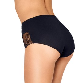MARILYN Women's Waist Briefs Lace Women's High Waist Briefs Made of Viscose Cotton and Elastane Breathable Comfortable Panties (S/M/L/XL/XXL, Black/White/Beige/Light Beige), black, S