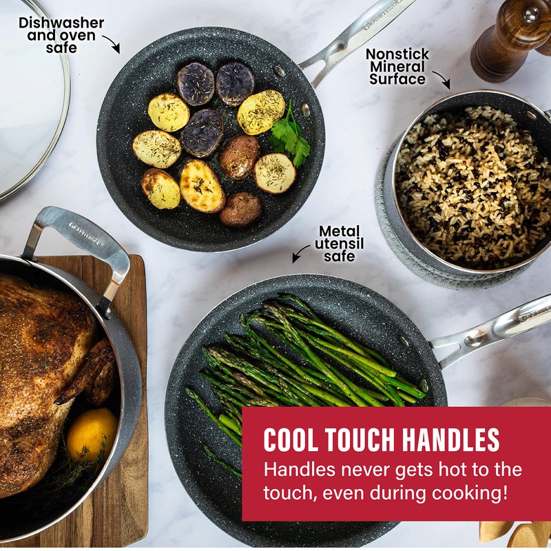 Granitestone Original 10 Piece Nonstick Cookware Set, Scratch-Resistant, Granite-Coated, Dishwasher