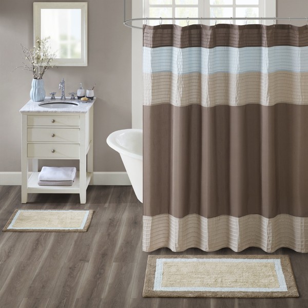 Madison Park Amherst Bathroom Rugs Room Décor 100% Cotton Tufted Ultra Soft Non-Slip, Absorbent Quick Dry Bathtub Mats, 20x30, Brown/Blue