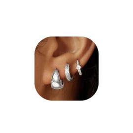 LOYALLOOK 3Pairs Gold Hoop Earrings Set for Women Trendy Huggie Hoop Earrings Stacks for Multiple Piercing 14K Gold Plated Chunky Hoop Earrings Set Hypoallergenic Cartilage Earring Lightweight